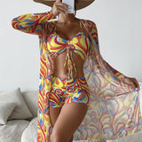 Conjunto de Biquíni Feminino de 3 Peças Estampado
